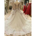 2017 Luxury Dubai heavy flower beading short sleeve princess wedding dress